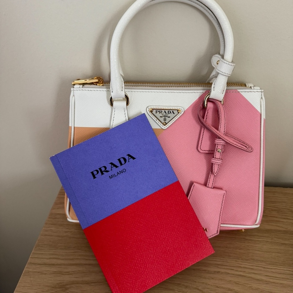 Prada Women's Pink, White, and Tan Satchel